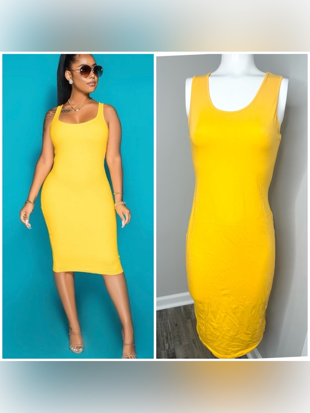 love J Bright Yellow Scoop Neck Bodycon Dress-M